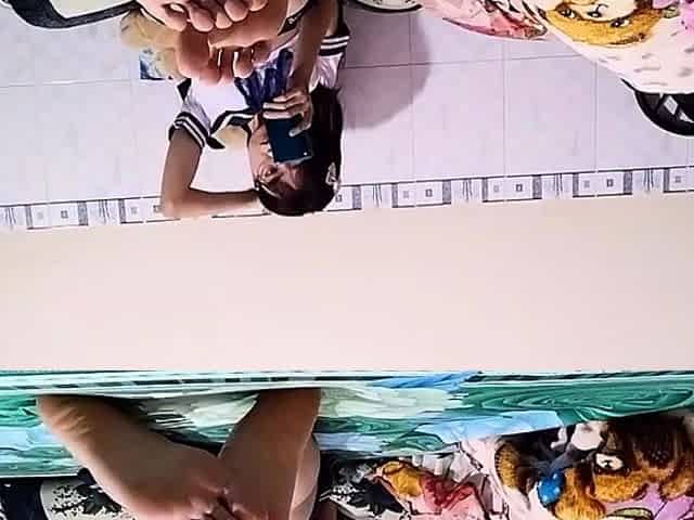 Hoirny Asian teen slut jerks off her lovers big dong