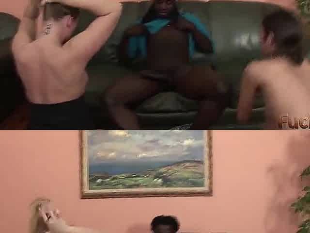 2 Excited White Whores Share Giant Ebony Knob For Cum