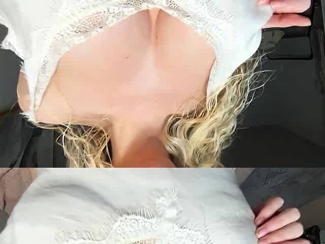 Blonde babe shows her big boobs in public