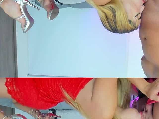 Blonde Girl Scarlettkent in Red Dress and High Heels Gives Deepthroat with No Hands and Gets Facial