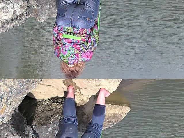 Pissing Behind The Rocks On The Shore Peeping