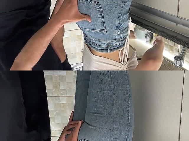 Cumming in my Maid's Jeans while she Washes Dishes in the Kitchen (FREE USE)
