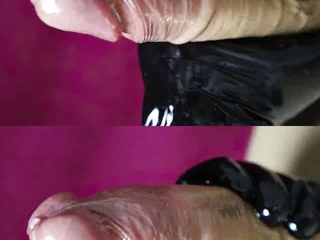 super large wang massage in oil in hot ebony latex gloves to make him groan loudly in fun