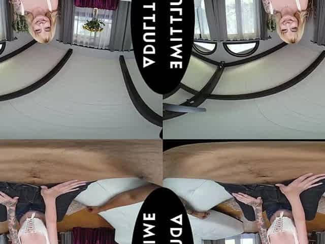 UP CLOSE VR - Small Golden-haired Stevie Moon Likes Jumping On This Large Schlong POV