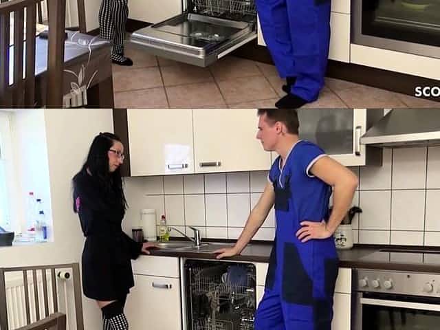 German Anorexic MILF Stella Star Seduce to Fuck by Repairman