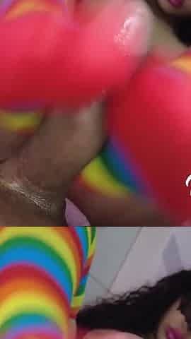 Naughty Latina Doing Oiled Footjob in Stockings