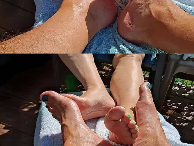 Massage oil on our feet for us whilst we relax