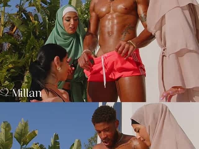 Three Girls Wearing Hijabs Get Horny on by the Pool