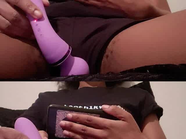 Watching Porn & Playing w My Dildo - HIGHLY Unshaved Ebony Vagina