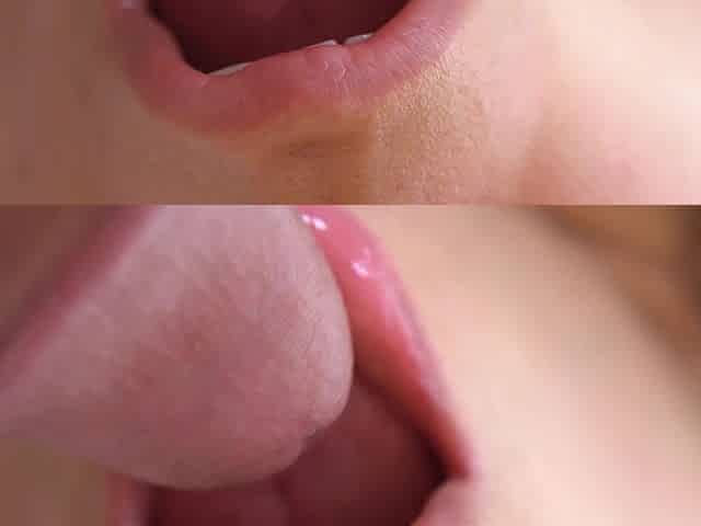 Super Closeup Cum in Mouth, Her Sensual Lips & Tongue Make Him Cum