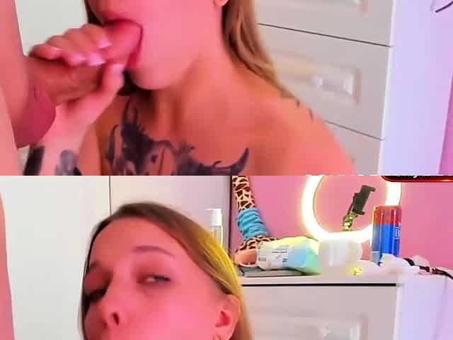 Tattooed blonde slut get cum in mouth after hard pounding li