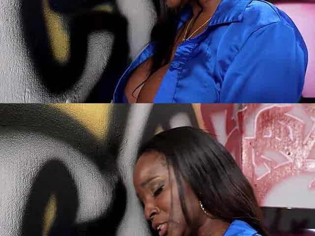 Glory hole fuck with buxom Ebony milf in lingerie