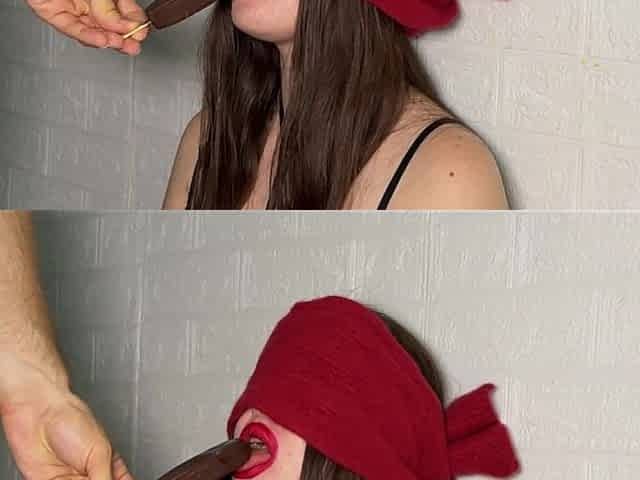 Ice Cram Game. Stepsister Is Covered in Cum at the End of the Game of Taste - Cumshot on Face