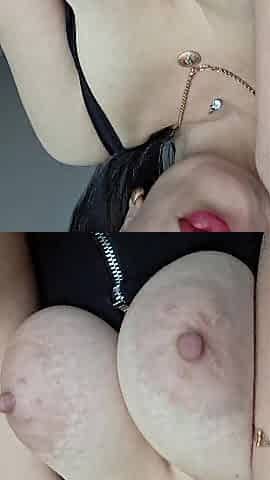 Smokin' with nude breasts, red lips