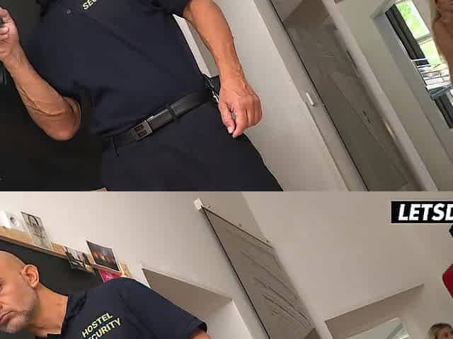 Skinny Blond Gets Drilled Standing Up Against the Bunk Couch Frame
