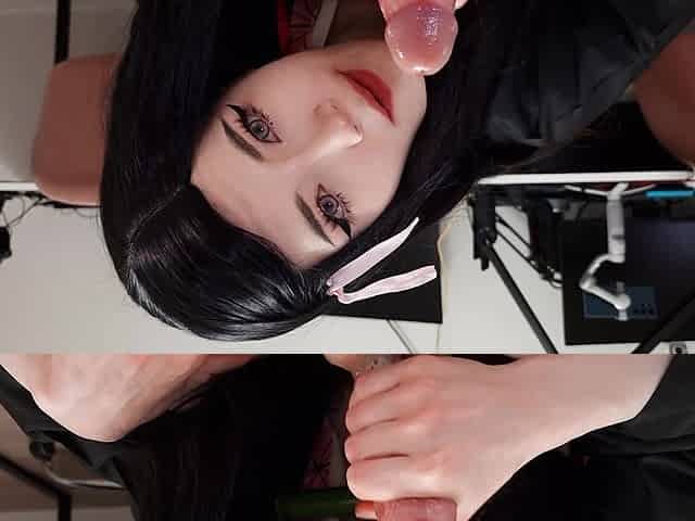 Cutie Nezuko Kamado From Demon Slayer Has Fun with Zenitsu's Dick While Muzan Is Looking for Her