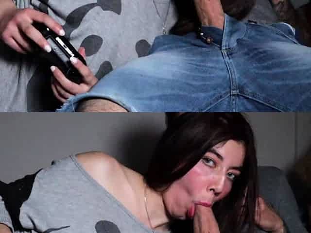 My friend's girlfriend sucks my cock to win me in FIFA
