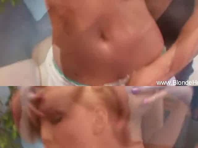 Pretty Golden-haired Natural Melons Bed Bang!