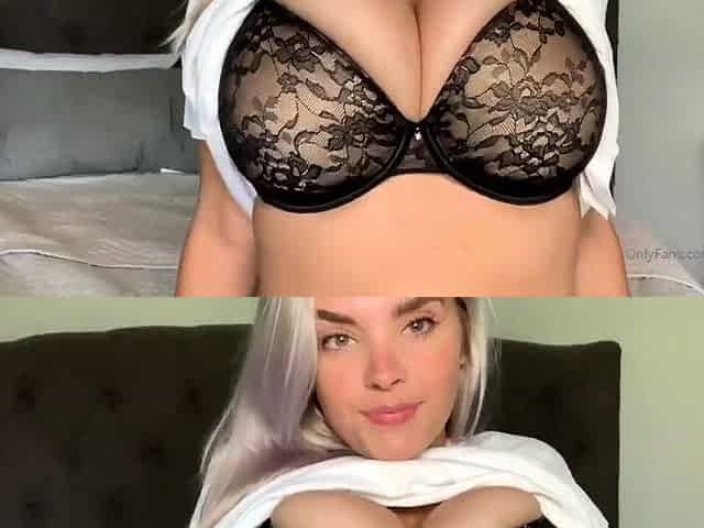 Glamour babe with big boobs masturbates in lingerie