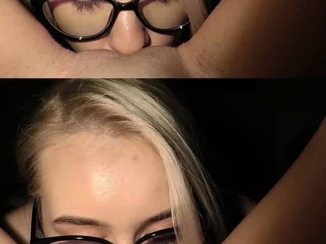 Nerdy Blonde with Glasses Plays Pussy POV Licking Dildoing