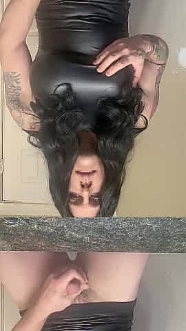 The hottest Giant Titty T-girl blows her thick load And licks it up