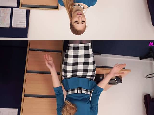 Vivid office slut Stephanie Carter flashes her bum and quite nice tits