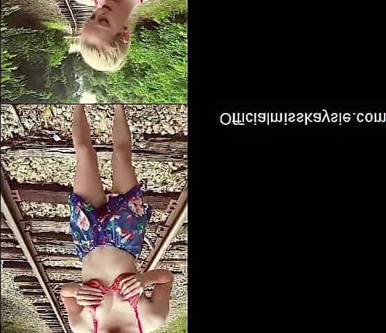 Taut Teen Masturbating & Flashing on Railroad Tracks