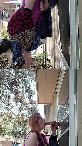 Redhead Sucks Sex toy and Uses Sex toy and Tries NOT to get caught