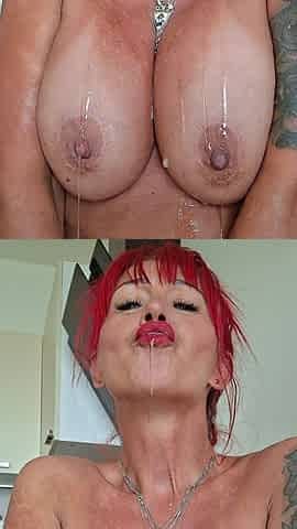 Horny MILF Drooling on Tits