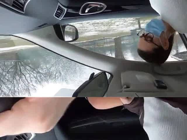 Teen Girl in Plaid Skirt Gets a Ride to School From a Stranger on a Snowy Day