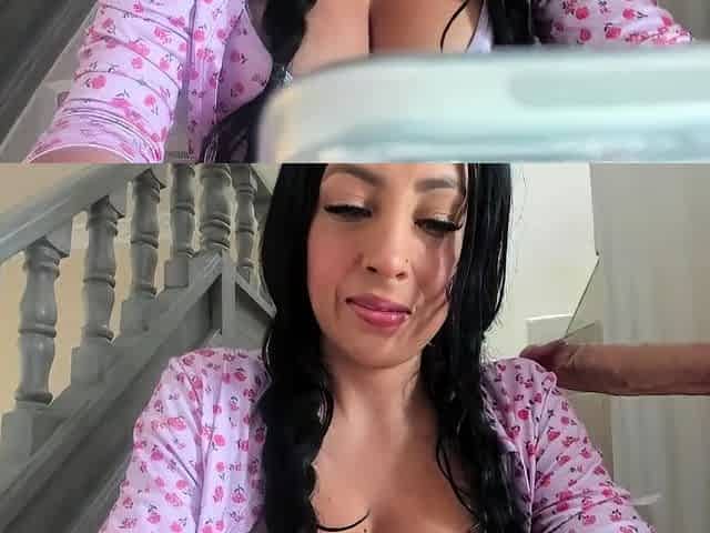 Horny lady masturbates at the public stair