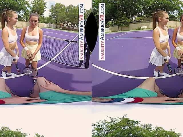 Tennis lessons take a pause when 2 chicks make a decision to go back to your place and play with your balls