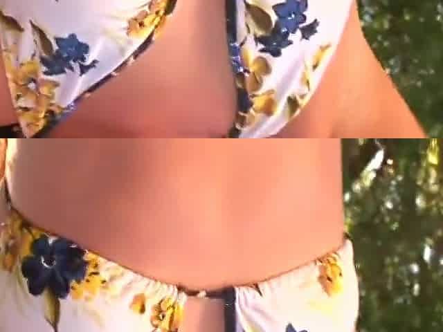 Young Girl In Swimming Pool Pulls Her Swim Panties Aside And Shows Her Bare Pussy