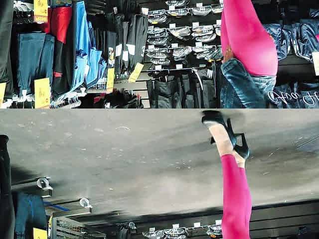 Leggings rose qui moule la chatt et les fesses en public