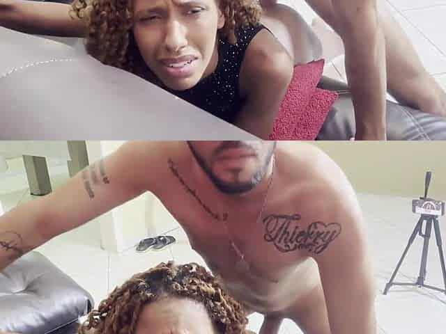 Interracial intensive anal fuck with curly Latina babe on a sofa
