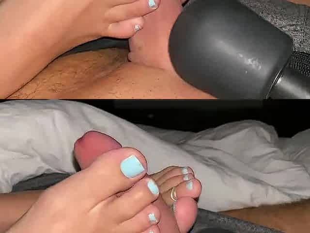 This chab begins precumming for my blue toes anew! ???? ???? Then I work out his shlong to erupting on my leg. LARGE CUM!
