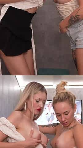 Two Hot Blondes Angelica Heaven and Bella Mur Share One Huge Cock for Two in the Gloryhole!