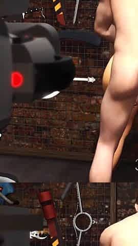 Head in a box! Busty sexy girl has crazy fuck in the basement