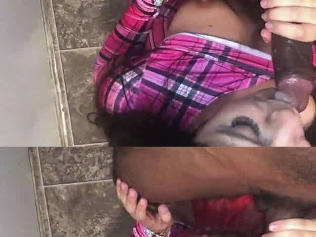 Interracial blowjob for brunette sucking big black cock