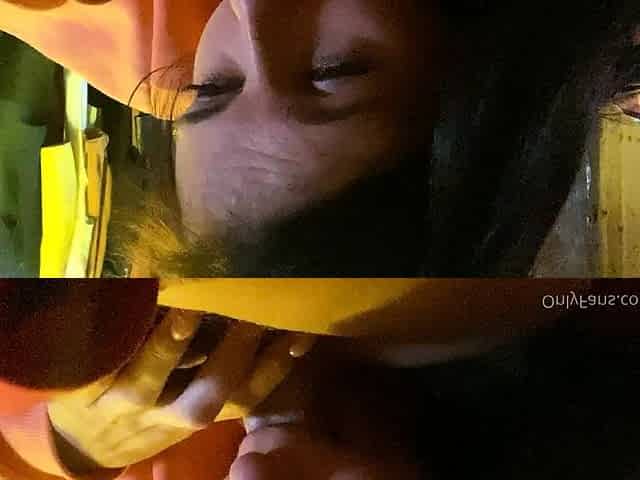 Brunette teen swallowing cum in POV blowjob