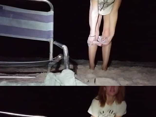 Hot concupiscent sweetheart on the beach at night tease and snatch play