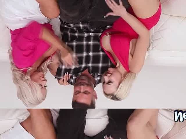 Lucky guy gets to stick his cock up a busty blonde - stepmom's and stepdaughter's pussies