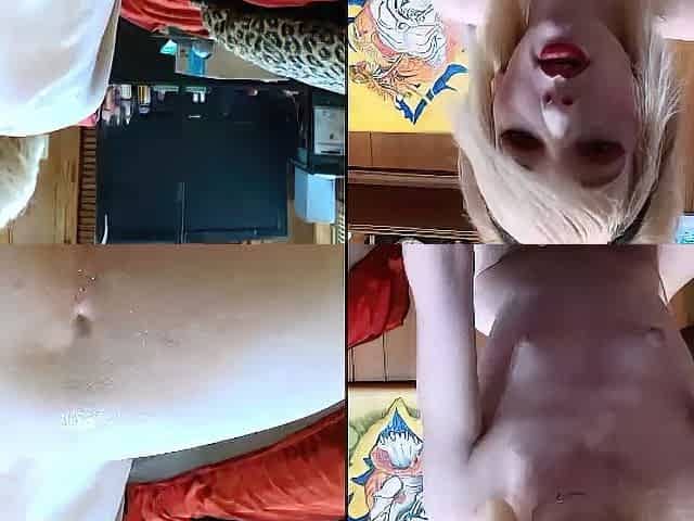 Blonde small tit girl uses impressive collection of toys