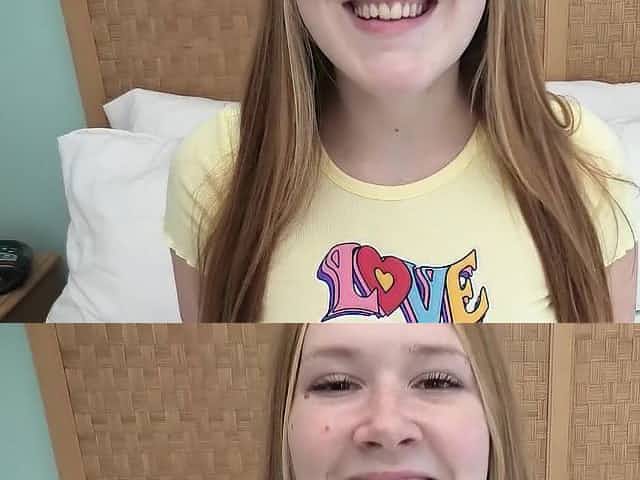 Redheaded teen with freckles and red pubic hair sucks cock