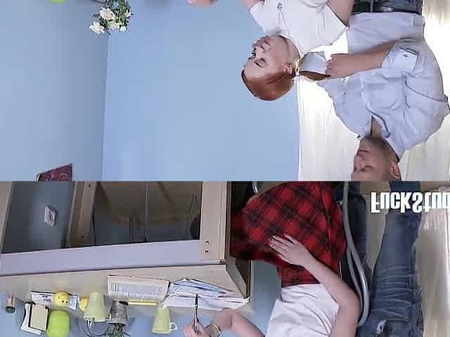 2 Tailed Ginger Chick Gets Distracted By A Hard Dick During Study Session
