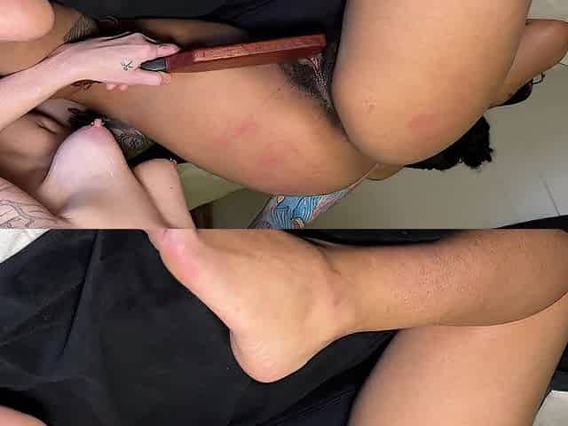 Rubbing and Screwing Man GF's Clitoris from Behind with Paddle and Fingers