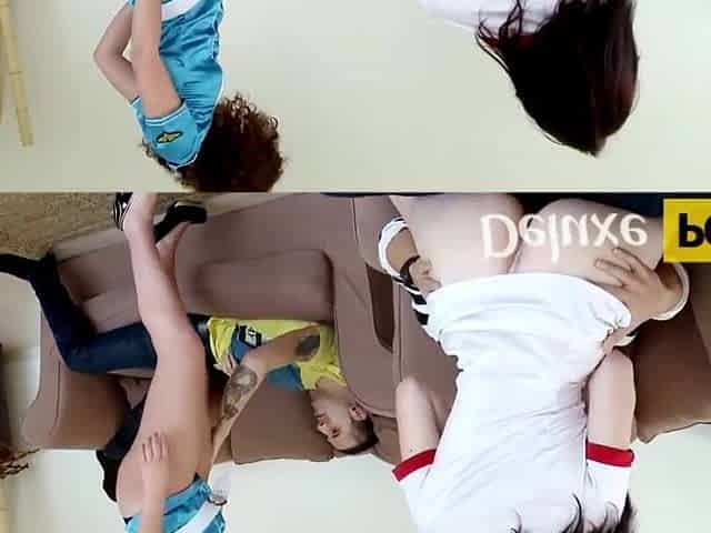 Curvy booty honeys enjoying double penetration group screw