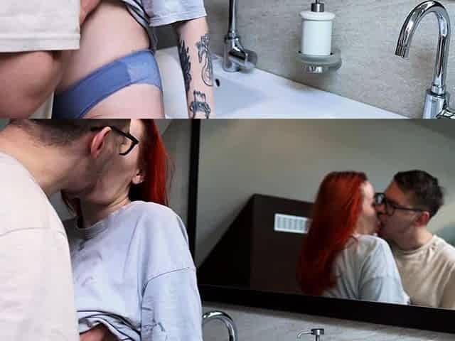 Drilling a horny redhead roommate in the shower