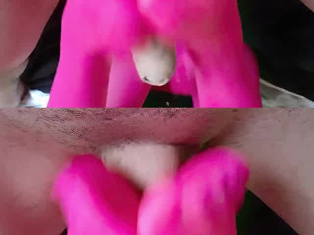 Laura XXX model 2021 footjob and tugjob on pink nylon until this chab cums