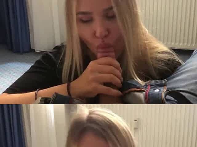 Blonde Babe Gives Sloppy Blowjob and Swallows Cum